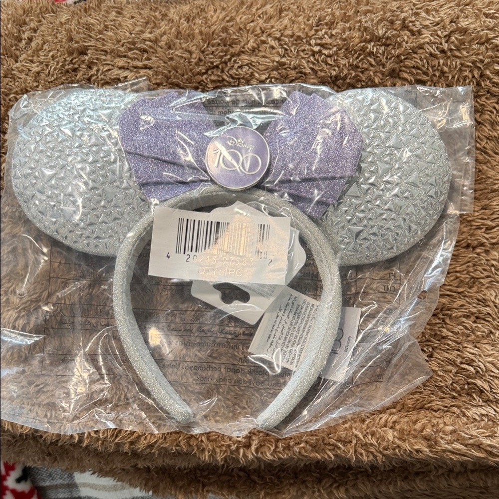 Disney Glittery Silver and Purple Mouse Ears Headband